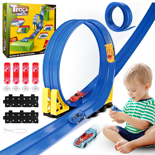 Cieex 16.5 ft flexible track in dual-lane setup for indoor or outdoor races