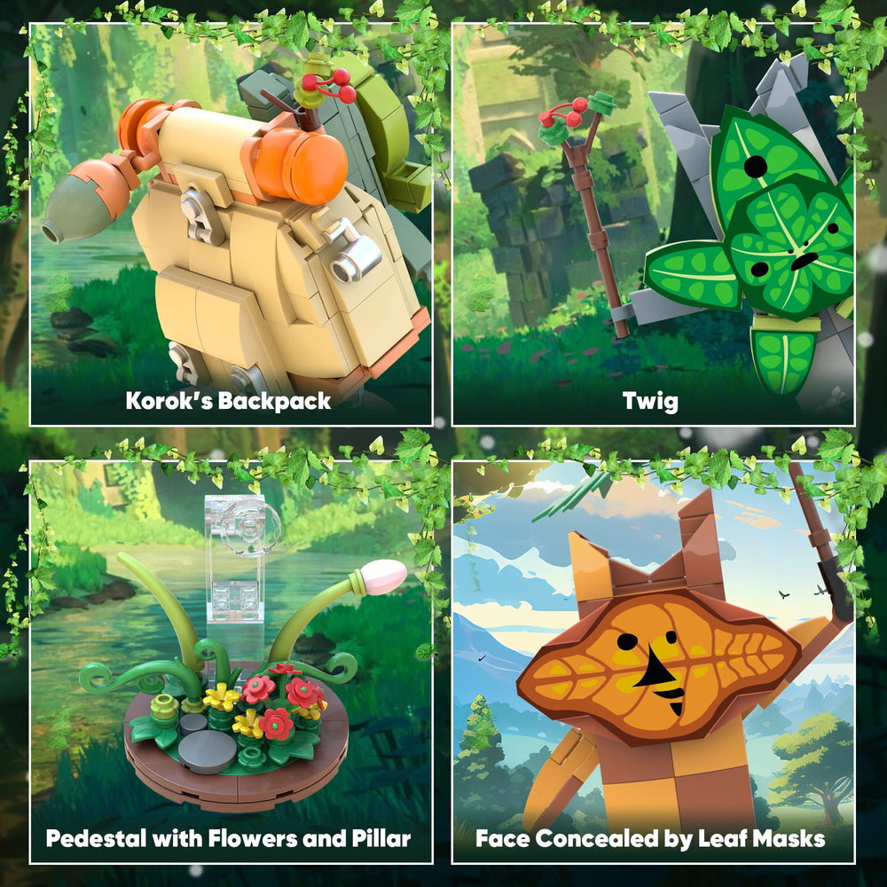 Base with flowers in CinamixBrax Koroks set enhances collectible display.