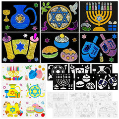 Cinrobiye Hanukkah foil art cards—six designs perfect for classroom crafts and gifts.