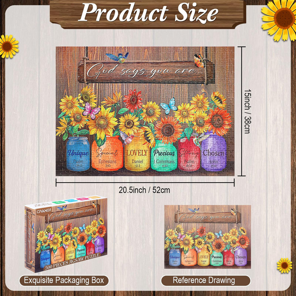 Civaner 500-piece Christian puzzle sunflower assembled display: ready-to-hang wall art.