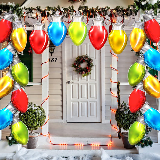 Civaner Christmas light bulb balloons pack for bold door decor and party photo backdrops.
