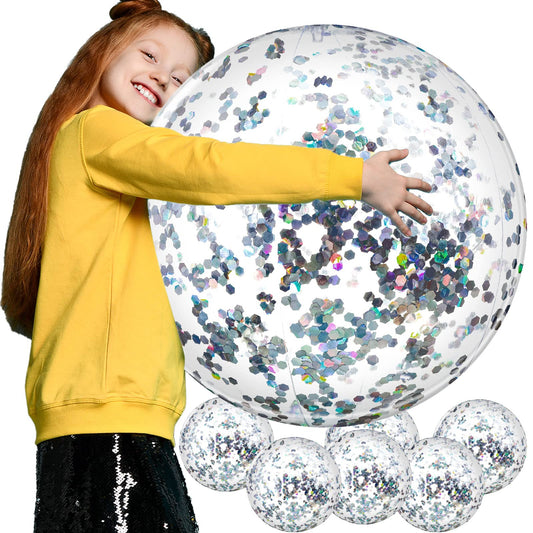 Civaner glitter beach ball 24 inch close-up showing silver sequins for party glow