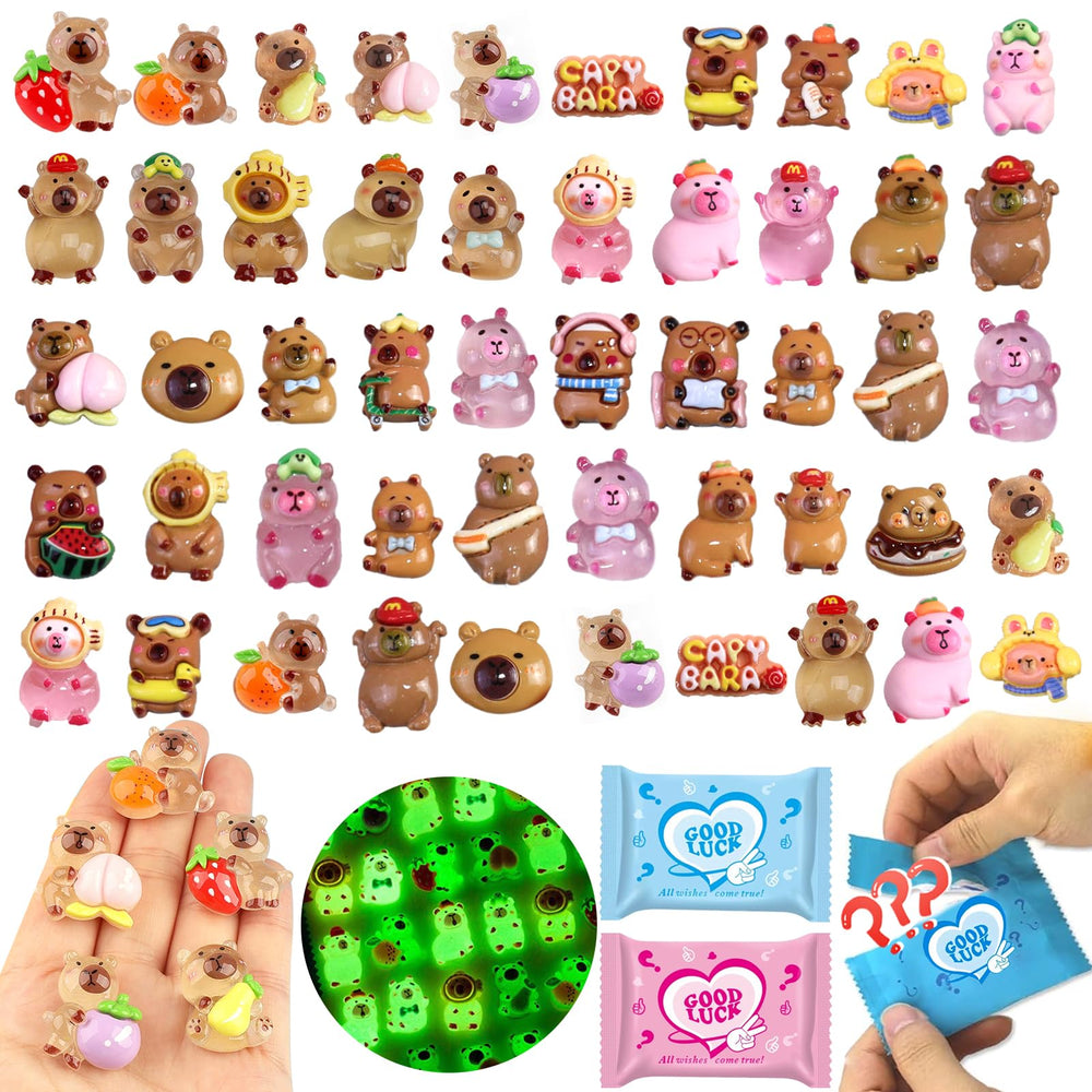 CIYOJA 50-piece capybara glow-in-the-dark miniatures for night display.