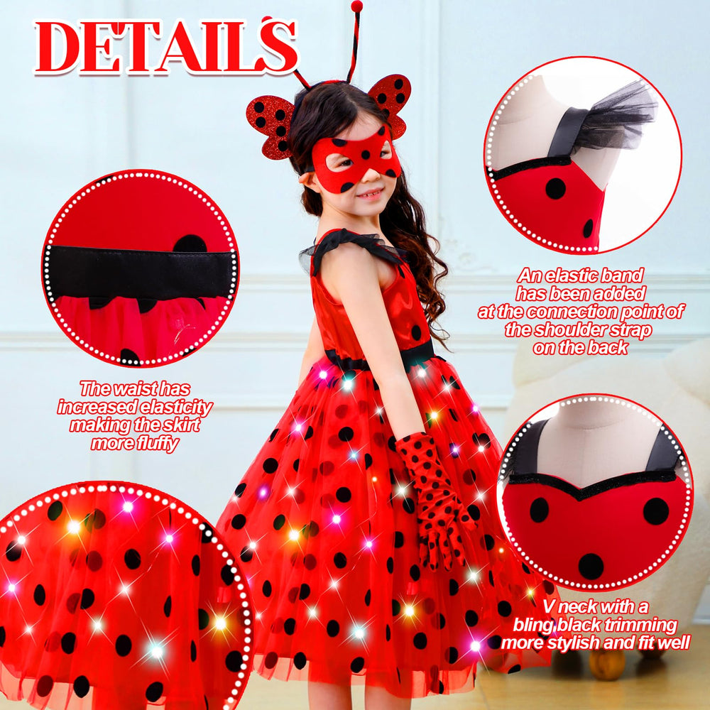 CIYTI girls light-up ladybug costume with crown and wand adds charm for playtime