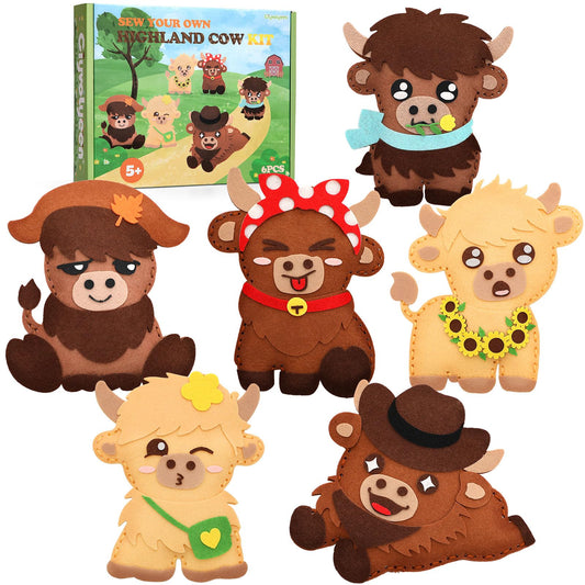 CiyvoLyeen Highland Cow Sewing Kit contents laid out for easy learning