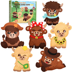 CiyvoLyeen Highland Cow Sewing Kit contents laid out for easy learning