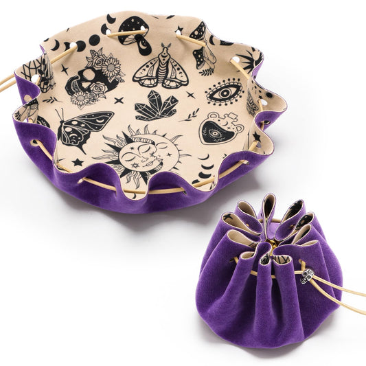 CiyvoLyeen rolling purple drawstring bag highlights portable RPG gear.