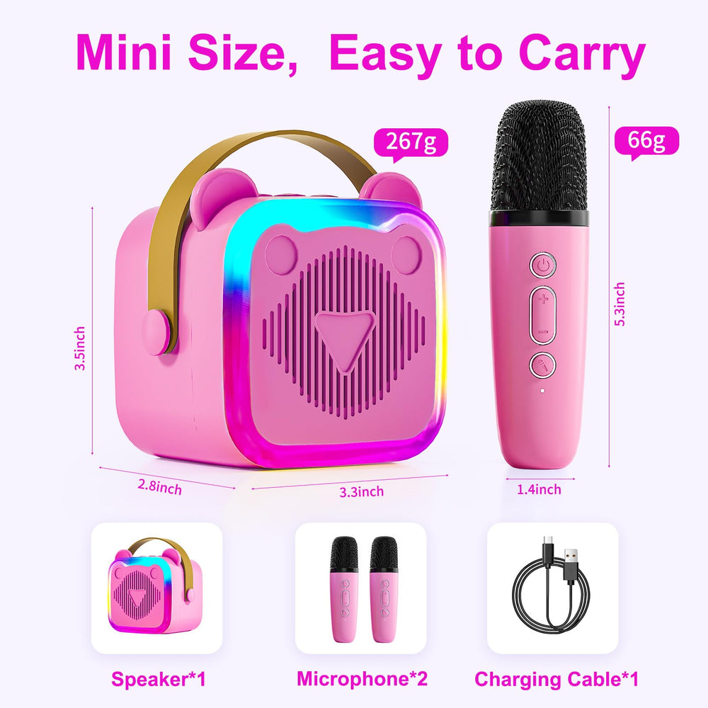 CL FUN rose-red kit includes two wireless microphones for duets.