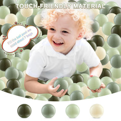 Olive ball pit balls spread in a play area for imaginative games