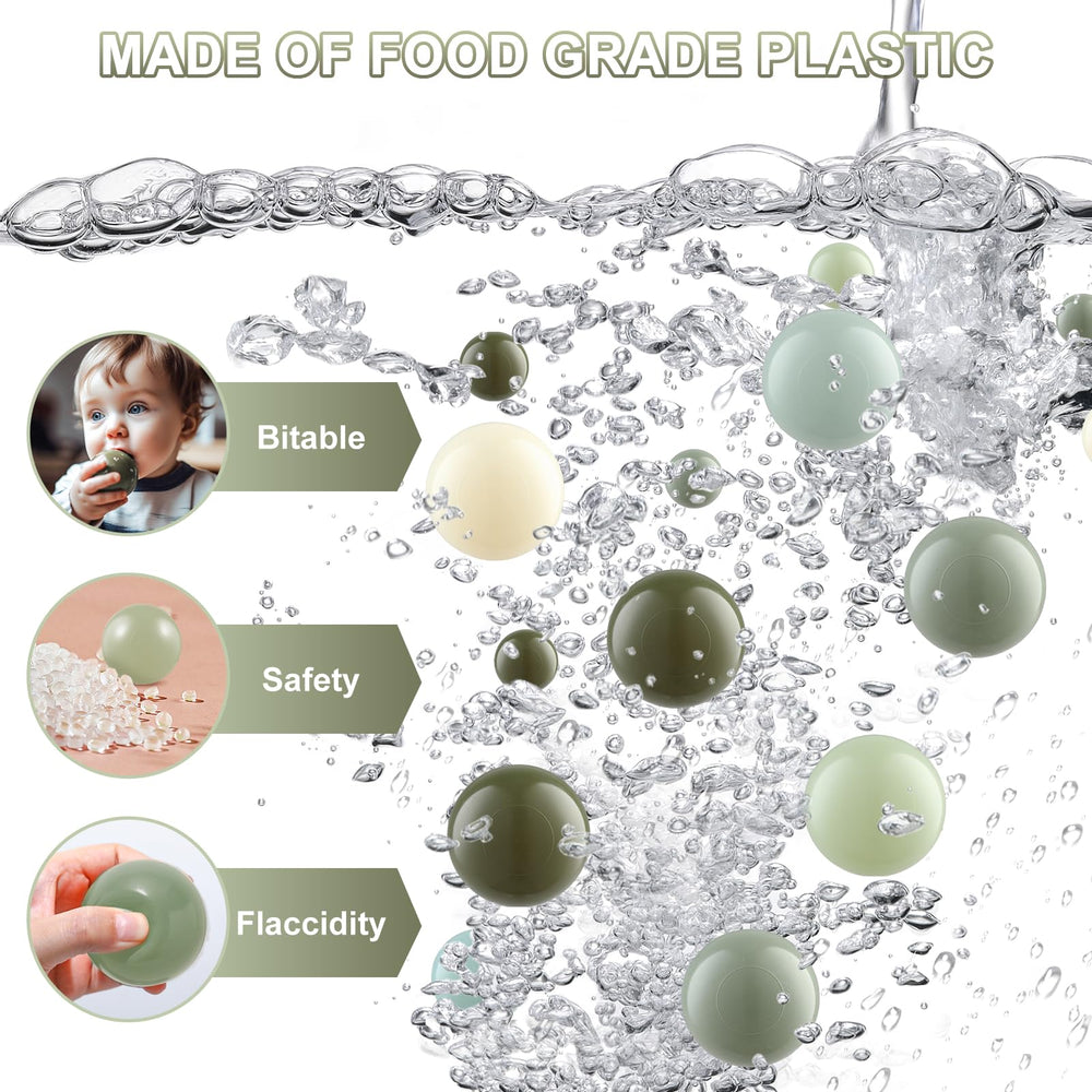 Safe-size olive ball pit balls designed to minimize accidental swallowing