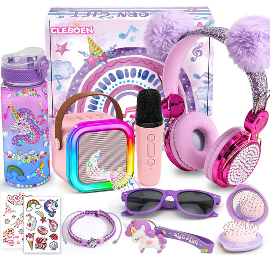 Cleboen unicorn toy set karaoke microphone for kid friendly singing sessions at home