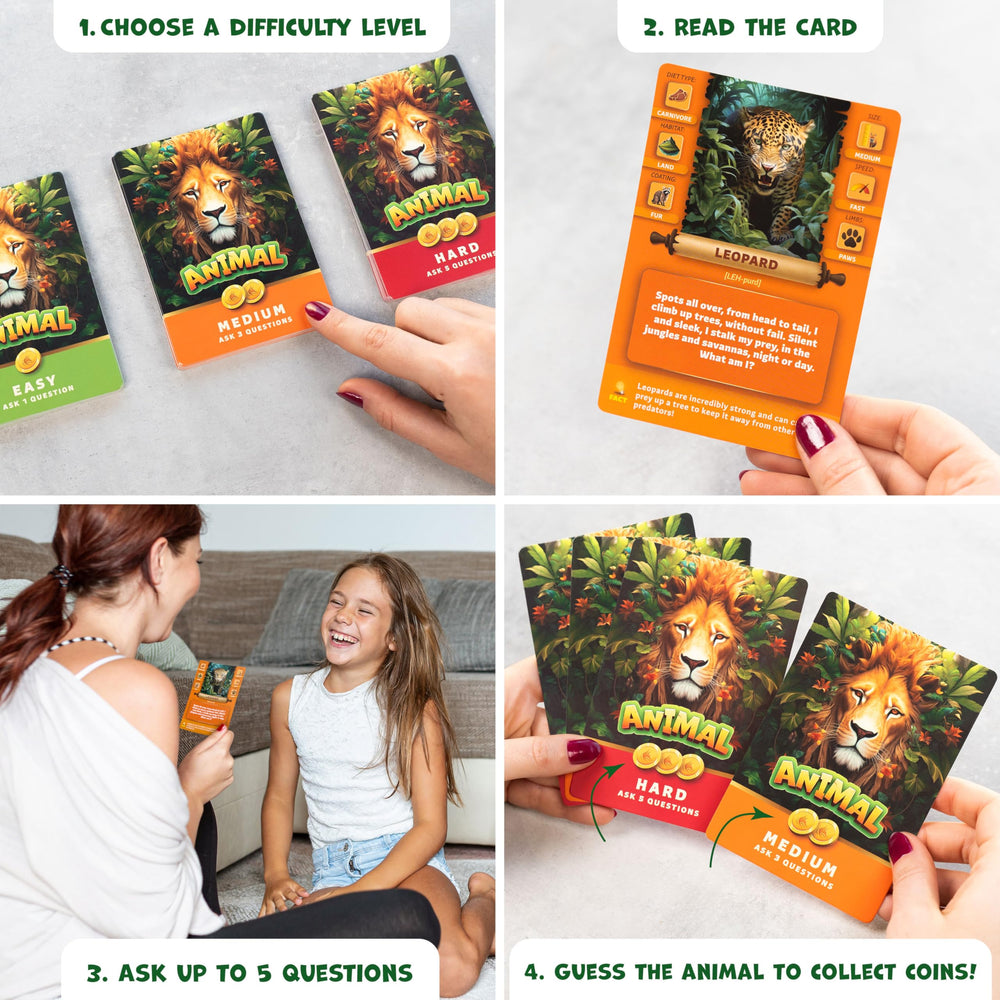 Clever Fox Play Guess The Animal on-the-go play action during family time.