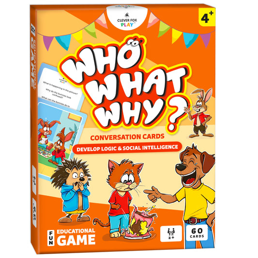 Clever Fox Play Who What Why cards scene illustration to spark social dialogue and understanding