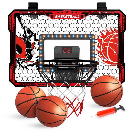 CL FUN over-the-door hoop with LED lights enhances playtime and scoring