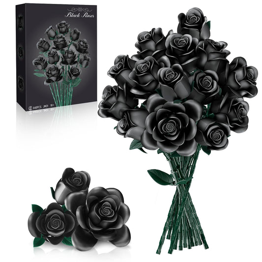 CLMTAS 12-Pcs Black Rose Building Set assembly kit for immersive crafting and display