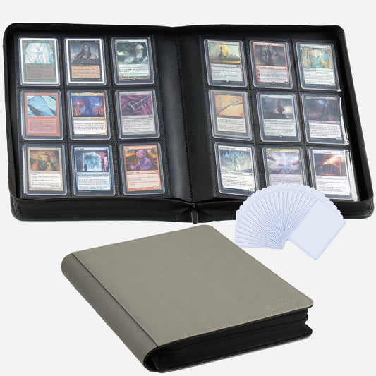 CLOVERCAT 9-pocket binder in gray protects and organizes trading cards.