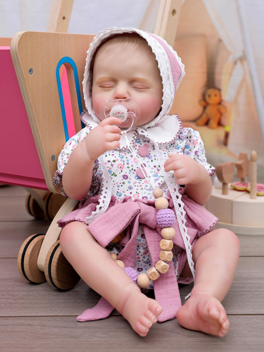 Cloveray Reborn 20-inch doll in purple romper for imaginative play