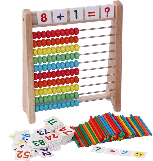 Cltoyvers wooden abacus with sturdy frame for classroom counting practice.