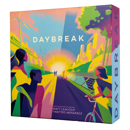 CMYK Daybreak game box cover, highlighting cooperative climate action.