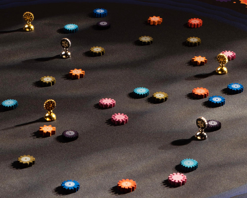 CMYK Lacuna game night setup promotes intimate two-player bonding.