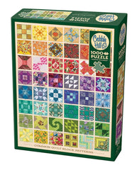 Cobble Hill Common Quilt Blocks cover art with bold colors for an inviting puzzle session