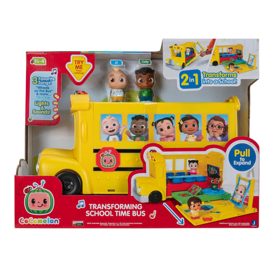 CoComelon transforming school time bus closed side view for on-the-go imaginative play.