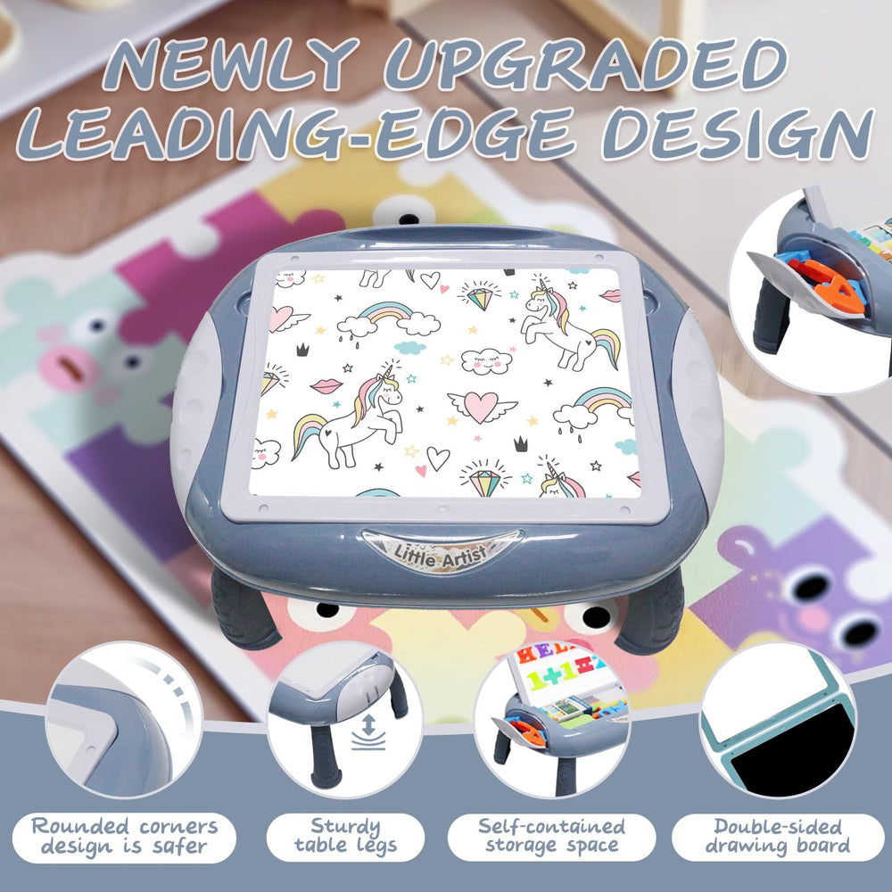 Cokzer removable legs doodle table adapts for table or lap use.