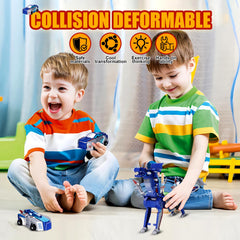 Collision Transforming Dinosaur Car Toy blue, kids sharing and storytelling during play