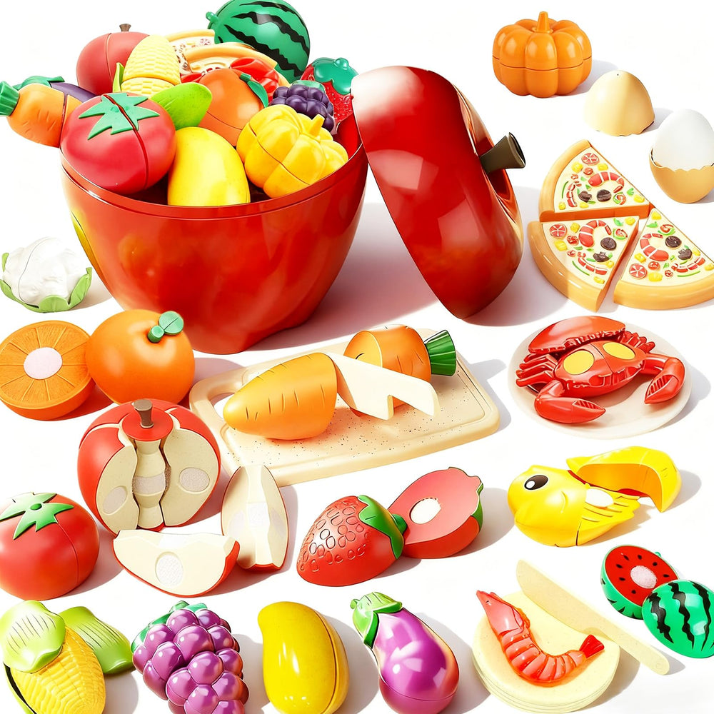Colnic colorful pretend food sparks imaginative cooking and recognition of fruits.