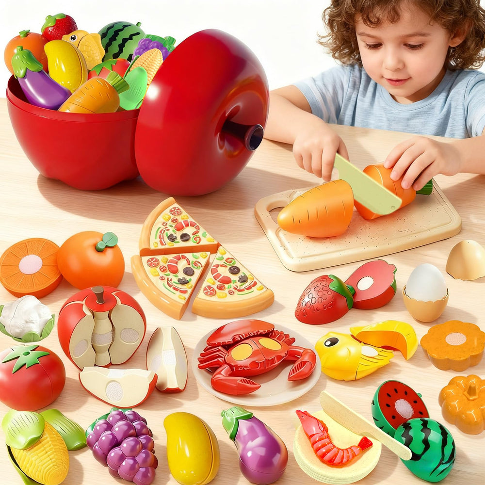 Colnic pretend play food apple basket promotes organized storage and imaginative kitchen play.