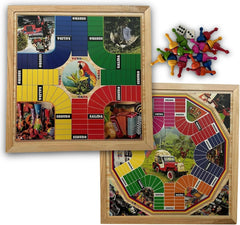 Colombian Magnetic Parchis Board: double-sided wooden game board for family play.