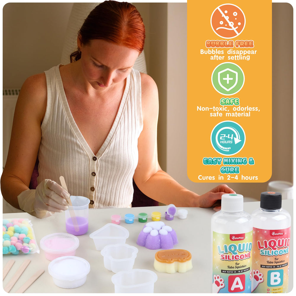 ColoPlay Taba Squishy Kit three reusable molds with flocking finish options.