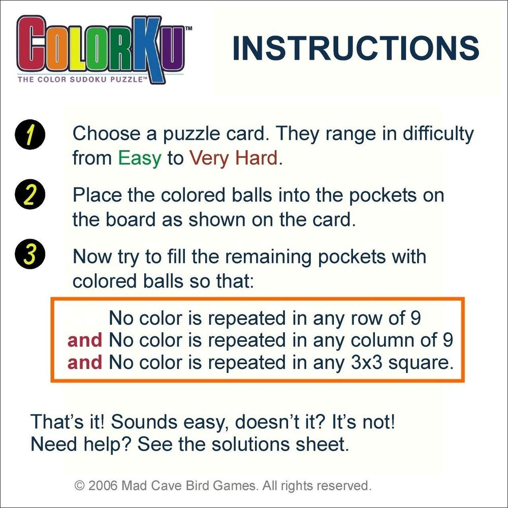 ColorKu board measures 11.5 by 11.5 inches for tabletop play.