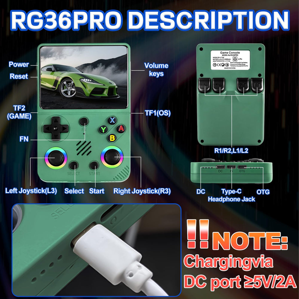 Colourbing RG36PRO 64GB TF card included for instant game access.