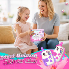 ComedyFun gift-ready unicorn walkie talkie set, perfect for birthdays or holidays.