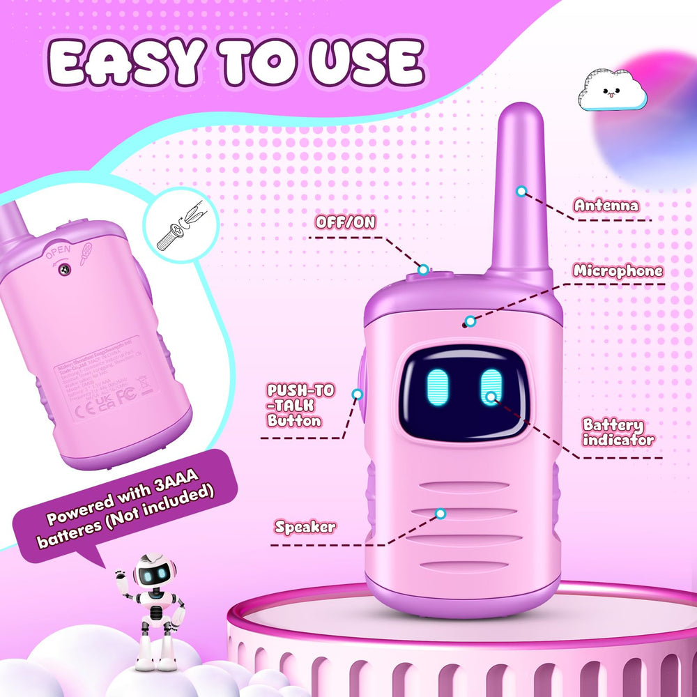 Comedyfun Kids Walkie Talkies held in hand demonstrate easy grip for ages 3 and up.