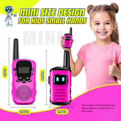 ComedyFun mini-robot walkie talkie pink in-hand shot highlights lightweight, durable design.