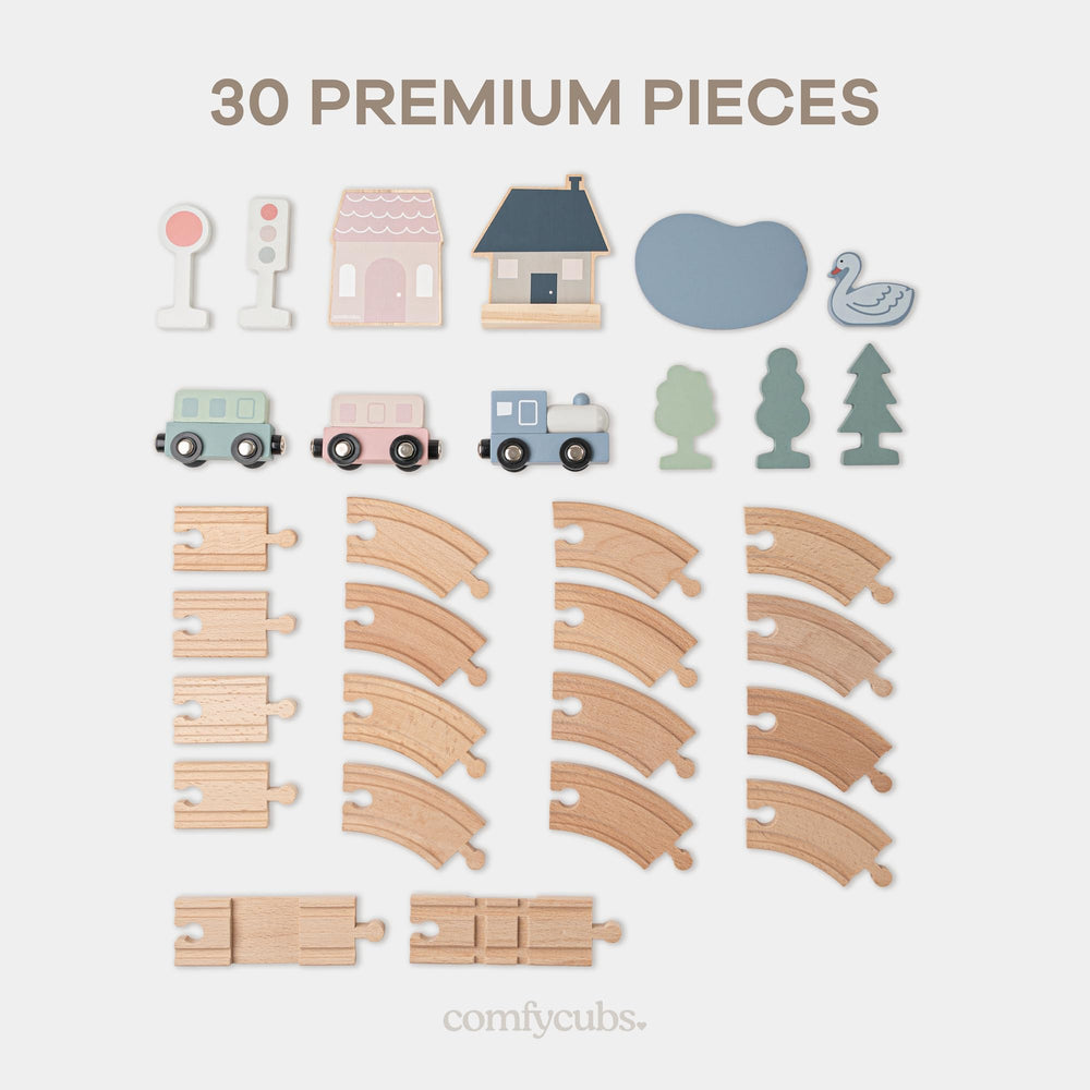 Comfy Cubs wooden train cars with smooth handling for little hands