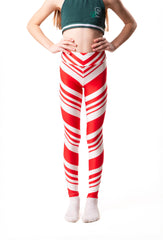 ComfyCamper candy cane pattern leggings for kids, ideal for holiday events.