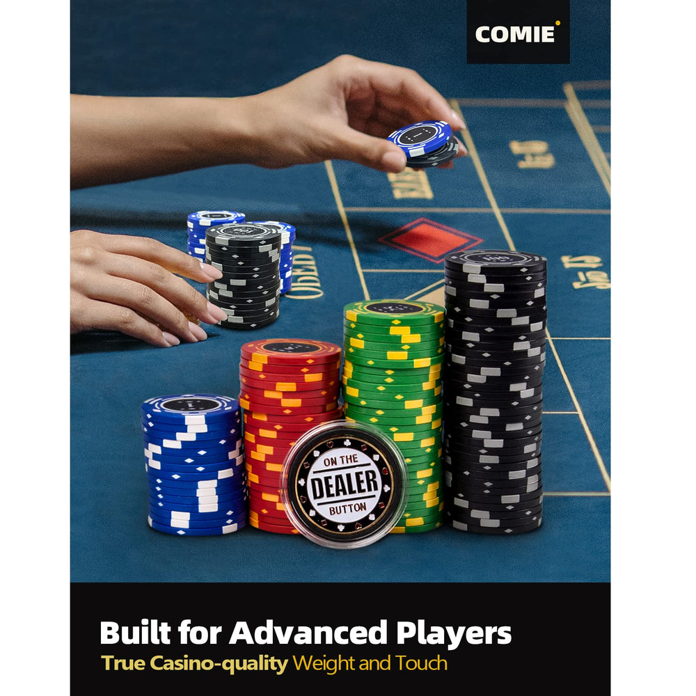 Comie poker chips with polished edges for smooth stacking and handling.
