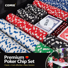 Comie set includes cards, dice, and a dealer button.