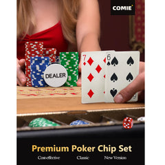 Comie poker chips numbered denominations for quick value recognition.