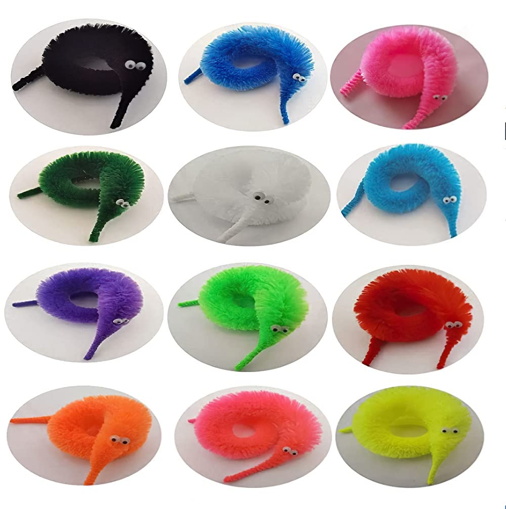 Comonc polyester worm toy with bright colors for cat toys.