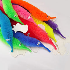 Comonc fuzzy worm toy in 12 colors for kids' activities.