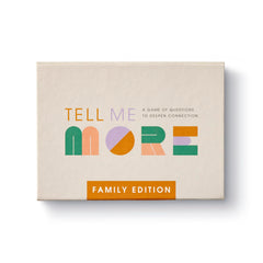 Compendium Tell Me More Family Edition card pack on the table sparks conversation.