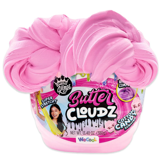 Compound Kings Fluffy Butter Cloudz slime in a pink bucket ready for creative play