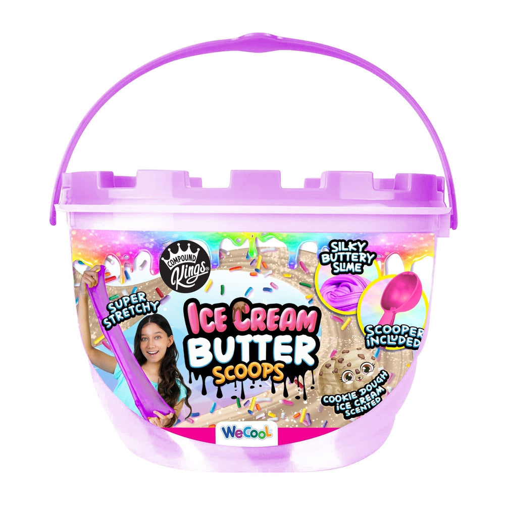 Compound Kings Ice Cream Butter Cloudz slime bucket with purple, pink, and white swirls for tactile fun