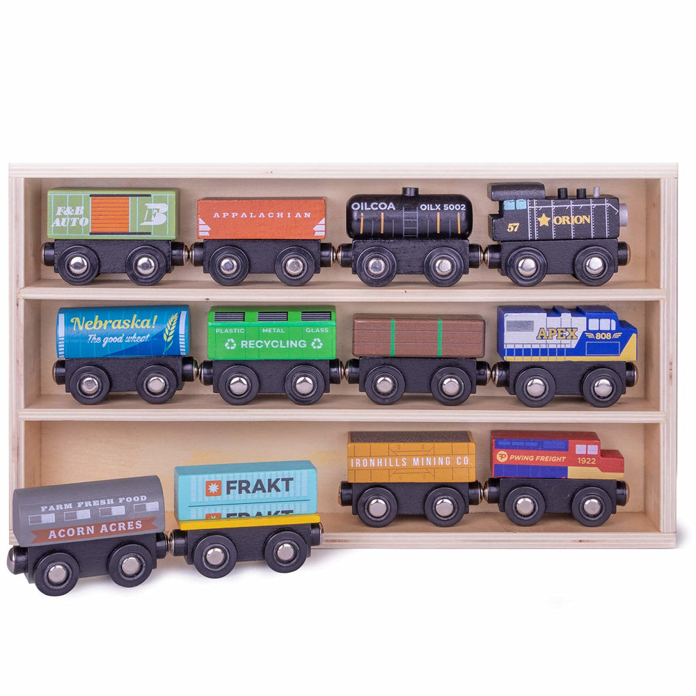 Conductor Carl Playtime Express front view offers colorful wooden locomotive for imaginative play