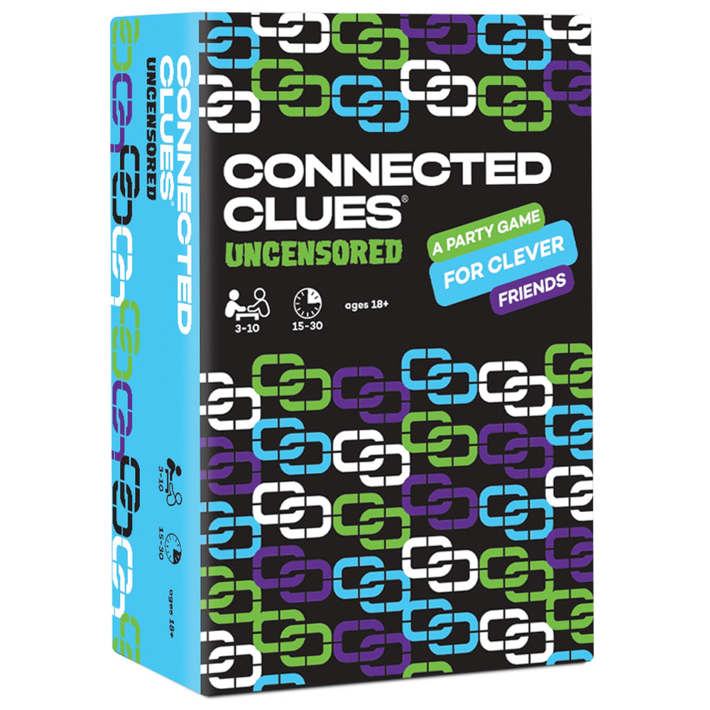 Connected Clues Uncensored card pack on table for bold party fun