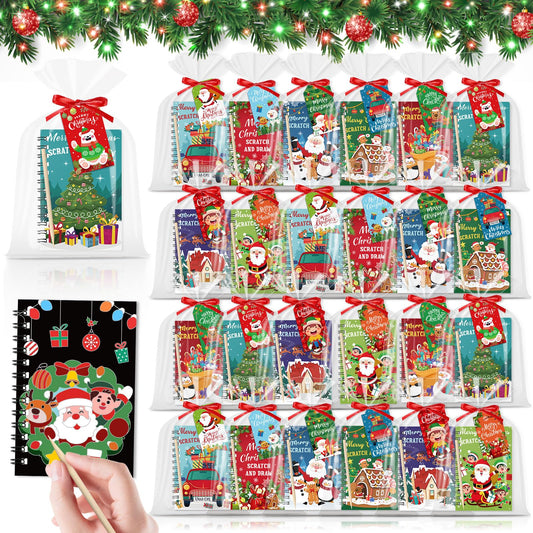 Containlol Christmas scratch notebook showing festive designs for creative fun.